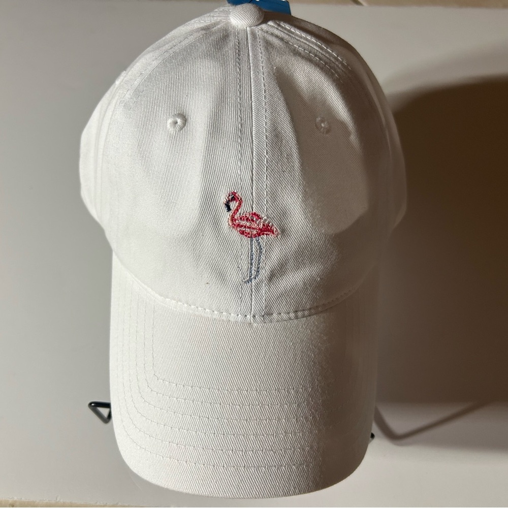 White Cap with Flamingo Embroidery
